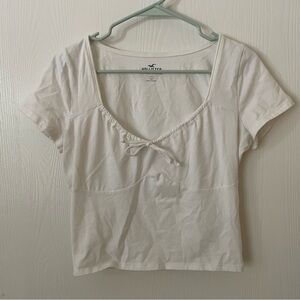 Hollister White Short Sleeve Top Bow Detail Cotton